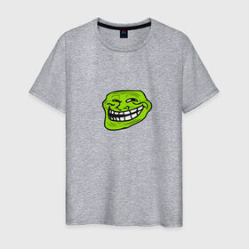 Мужская футболка хлопок с принтом Троллфейс (зеленый) в Белгороде, 100% хлопок | прямой крой, круглый вырез горловины, длина до линии бедер, слегка спущенное плечо. | троль | улыбка