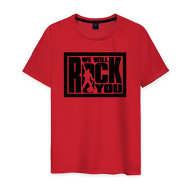 Мужская футболка хлопок с принтом We will rock you в Белгороде, 100% хлопок | прямой крой, круглый вырез горловины, длина до линии бедер, слегка спущенное плечо. | @ | we will rock you.png | we will rock youqueen