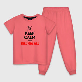 Детская пижама хлопок с принтом Keep Calm And KillEm All в Белгороде, 100% хлопок |  брюки и футболка прямого кроя, без карманов, на брюках мягкая резинка на поясе и по низу штанин
 | металлика