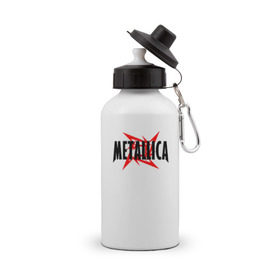 Бутылка спортивная с принтом Metallica logo в Белгороде, металл | емкость — 500 мл, в комплекте две пластиковые крышки и карабин для крепления | Тематика изображения на принте: 