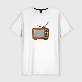 Мужская футболка премиум с принтом Retro телевизор в Белгороде, 92% хлопок, 8% лайкра | приталенный силуэт, круглый вырез ворота, длина до линии бедра, короткий рукав | Тематика изображения на принте: ссср | телевизор