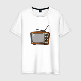 Мужская футболка хлопок с принтом Retro телевизор в Белгороде, 100% хлопок | прямой крой, круглый вырез горловины, длина до линии бедер, слегка спущенное плечо. | ссср | телевизор
