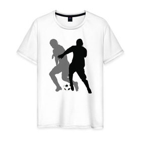 Мужская футболка хлопок с принтом Футболисты в Белгороде, 100% хлопок | прямой крой, круглый вырез горловины, длина до линии бедер, слегка спущенное плечо. | Тематика изображения на принте: 