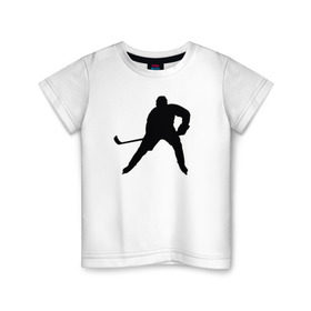 Детская футболка хлопок с принтом Хоккеист в Белгороде, 100% хлопок | круглый вырез горловины, полуприлегающий силуэт, длина до линии бедер | @ | хоккеистспорт