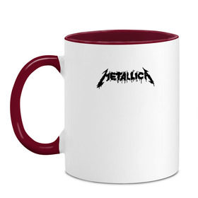 Кружка двухцветная с принтом Metallica painted logo в Белгороде, керамика | объем — 330 мл, диаметр — 80 мм. Цветная ручка и кайма сверху, в некоторых цветах — вся внутренняя часть | Тематика изображения на принте: металлика