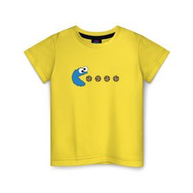 Детская футболка хлопок с принтом Печеньки в Белгороде, 100% хлопок | круглый вырез горловины, полуприлегающий силуэт, длина до линии бедер | pacman | игра | монстр | улица сезам