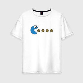 Женская футболка хлопок Oversize с принтом Печеньки в Белгороде, 100% хлопок | свободный крой, круглый ворот, спущенный рукав, длина до линии бедер
 | pacman | игра | монстр | улица сезам