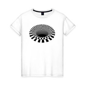 Женская футболка хлопок с принтом 3d дыра оптическая иллюзия в Белгороде, 100% хлопок | прямой крой, круглый вырез горловины, длина до линии бедер, слегка спущенное плечо | 3д | дыра | иллюзия | оптическая