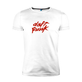 Мужская футболка премиум с принтом Daft punk в Белгороде, 92% хлопок, 8% лайкра | приталенный силуэт, круглый вырез ворота, длина до линии бедра, короткий рукав | логотип группы daft punk.@