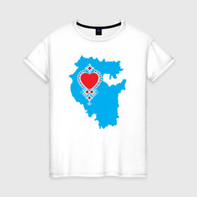 Женская футболка хлопок с принтом Люблю Башкирию в Белгороде, 100% хлопок | прямой крой, круглый вырез горловины, длина до линии бедер, слегка спущенное плечо | автор дмитрий анненковсердце | башкирия | уфа