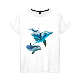 Женская футболка хлопок с принтом Дельфины в Белгороде, 100% хлопок | прямой крой, круглый вырез горловины, длина до линии бедер, слегка спущенное плечо | die antwoord