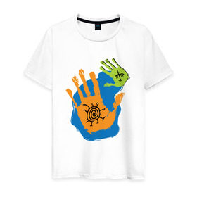 Мужская футболка хлопок с принтом Ладони. Этно 2 в Белгороде, 100% хлопок | прямой крой, круглый вырез горловины, длина до линии бедер, слегка спущенное плечо. | ethno | hands | ладони | руки | символы