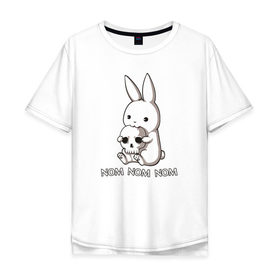 Мужская футболка хлопок Oversize с принтом Кролик с черепом в Белгороде, 100% хлопок | свободный крой, круглый ворот, “спинка” длиннее передней части | Тематика изображения на принте: @ | заяц | картинка | кролик | прикол | череп