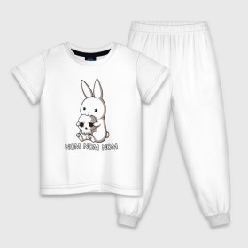 Детская пижама хлопок с принтом Кролик с черепом в Белгороде, 100% хлопок |  брюки и футболка прямого кроя, без карманов, на брюках мягкая резинка на поясе и по низу штанин
 | Тематика изображения на принте: @ | заяц | картинка | кролик | прикол | череп