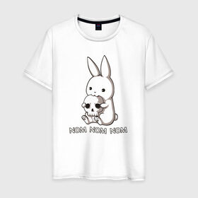 Мужская футболка хлопок с принтом Кролик с черепом в Белгороде, 100% хлопок | прямой крой, круглый вырез горловины, длина до линии бедер, слегка спущенное плечо. | @ | заяц | картинка | кролик | прикол | череп