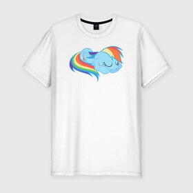 Мужская футболка премиум с принтом Rainbow Dash sleeps в Белгороде, 92% хлопок, 8% лайкра | приталенный силуэт, круглый вырез ворота, длина до линии бедра, короткий рукав | pony | rainbow dash | деши спит :3поняшки | пони | сваг