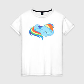 Женская футболка хлопок с принтом Rainbow Dash sleeps в Белгороде, 100% хлопок | прямой крой, круглый вырез горловины, длина до линии бедер, слегка спущенное плечо | pony | rainbow dash | деши спит :3поняшки | пони | сваг