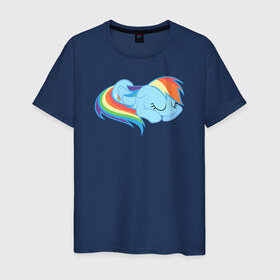 Мужская футболка хлопок с принтом Rainbow Dash sleeps в Белгороде, 100% хлопок | прямой крой, круглый вырез горловины, длина до линии бедер, слегка спущенное плечо. | Тематика изображения на принте: pony | rainbow dash | деши спит :3поняшки | пони | сваг