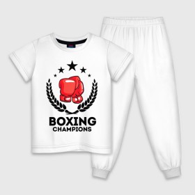 Детская пижама хлопок с принтом Boxing champions в Белгороде, 100% хлопок |  брюки и футболка прямого кроя, без карманов, на брюках мягкая резинка на поясе и по низу штанин
 | boxing | champions | бокс | венок | перчатки | спорт