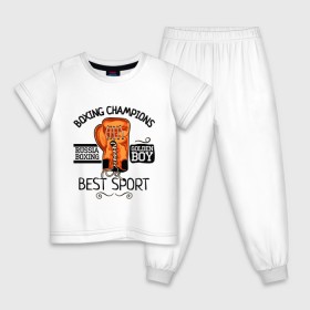 Детская пижама хлопок с принтом Boxing champions в Белгороде, 100% хлопок |  брюки и футболка прямого кроя, без карманов, на брюках мягкая резинка на поясе и по низу штанин
 | boxing | champions | бокс | перчатка | спорт