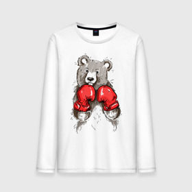 Мужской лонгслив хлопок с принтом Russia boxing в Белгороде, 100% хлопок |  | boxing | бокс | медведь | мишка | перчатки | спорт