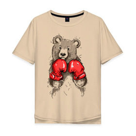 Мужская футболка хлопок Oversize с принтом Russia boxing в Белгороде, 100% хлопок | свободный крой, круглый ворот, “спинка” длиннее передней части | boxing | бокс | медведь | мишка | перчатки | спорт