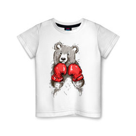 Детская футболка хлопок с принтом Russia boxing в Белгороде, 100% хлопок | круглый вырез горловины, полуприлегающий силуэт, длина до линии бедер | boxing | бокс | медведь | мишка | перчатки | спорт