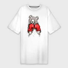 Платье-футболка хлопок с принтом Russia boxing в Белгороде,  |  | boxing | бокс | медведь | мишка | перчатки | спорт