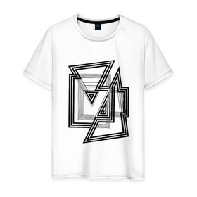 Мужская футболка хлопок с принтом Two triangles and two squares в Белгороде, 100% хлопок | прямой крой, круглый вырез горловины, длина до линии бедер, слегка спущенное плечо. | 