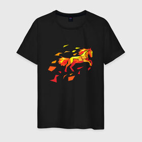 Мужская футболка хлопок с принтом Fire horse в Белгороде, 100% хлопок | прямой крой, круглый вырез горловины, длина до линии бедер, слегка спущенное плечо. | Тематика изображения на принте: fire | horse | лошадь | огон