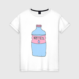 Женская футболка хлопок с принтом Бутылка воды в Белгороде, 100% хлопок | прямой крой, круглый вырез горловины, длина до линии бедер, слегка спущенное плечо | @