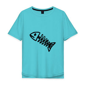Мужская футболка хлопок Oversize с принтом Fish в Белгороде, 100% хлопок | свободный крой, круглый ворот, “спинка” длиннее передней части | Тематика изображения на принте: рыба | рыбалка | скелет
