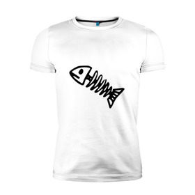Мужская футболка премиум с принтом Fish в Белгороде, 92% хлопок, 8% лайкра | приталенный силуэт, круглый вырез ворота, длина до линии бедра, короткий рукав | Тематика изображения на принте: рыба | рыбалка | скелет