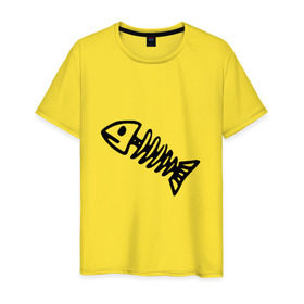 Мужская футболка хлопок с принтом Fish в Белгороде, 100% хлопок | прямой крой, круглый вырез горловины, длина до линии бедер, слегка спущенное плечо. | Тематика изображения на принте: рыба | рыбалка | скелет