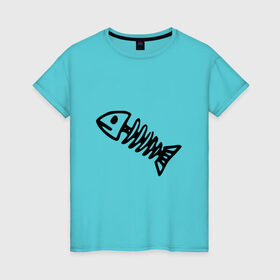 Женская футболка хлопок с принтом Fish в Белгороде, 100% хлопок | прямой крой, круглый вырез горловины, длина до линии бедер, слегка спущенное плечо | рыба | рыбалка | скелет