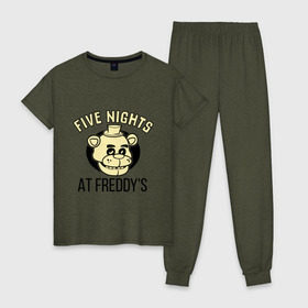 Женская пижама хлопок с принтом Five Nights At Freddys в Белгороде, 100% хлопок | брюки и футболка прямого кроя, без карманов, на брюках мягкая резинка на поясе и по низу штанин | five nights at freddys | fnaf | freddy | игры | медведь | мишка | фнаф | фредди