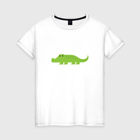 Женская футболка хлопок с принтом Крокодильчик в Белгороде, 100% хлопок | прямой крой, круглый вырез горловины, длина до линии бедер, слегка спущенное плечо | 