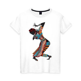 Женская футболка хлопок с принтом Танец Африканки в Белгороде, 100% хлопок | прямой крой, круглый вырез горловины, длина до линии бедер, слегка спущенное плечо | Тематика изображения на принте: 