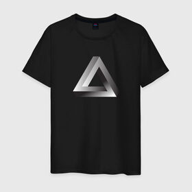 Мужская футболка хлопок с принтом Треугольник Пенроуза в Белгороде, 100% хлопок | прямой крой, круглый вырез горловины, длина до линии бедер, слегка спущенное плечо. | иллюзия | оптическая | пенроуз