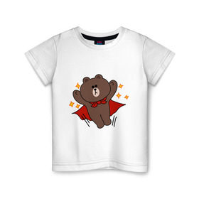 Детская футболка хлопок с принтом Стикер Line мишка в Белгороде, 100% хлопок | круглый вырез горловины, полуприлегающий силуэт, длина до линии бедер | супергерой