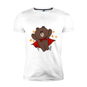 Мужская футболка премиум с принтом Стикер Line мишка в Белгороде, 92% хлопок, 8% лайкра | приталенный силуэт, круглый вырез ворота, длина до линии бедра, короткий рукав | Тематика изображения на принте: супергерой