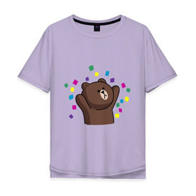 Мужская футболка хлопок Oversize с принтом Стикер Line мишка в Белгороде, 100% хлопок | свободный крой, круглый ворот, “спинка” длиннее передней части | Тематика изображения на принте: медведь | радость | стикер line