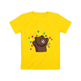 Детская футболка хлопок с принтом Стикер Line мишка в Белгороде, 100% хлопок | круглый вырез горловины, полуприлегающий силуэт, длина до линии бедер | медведь | радость | стикер line