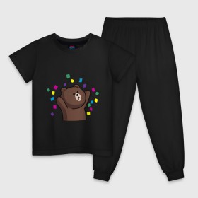 Детская пижама хлопок с принтом Стикер Line мишка в Белгороде, 100% хлопок |  брюки и футболка прямого кроя, без карманов, на брюках мягкая резинка на поясе и по низу штанин
 | медведь | радость | стикер line