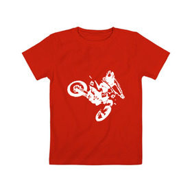 Детская футболка хлопок с принтом Мотокросс белый в Белгороде, 100% хлопок | круглый вырез горловины, полуприлегающий силуэт, длина до линии бедер | motokross | мото | мотоцикл | спорт