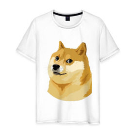 Мужская футболка хлопок с принтом Doge в Белгороде, 100% хлопок | прямой крой, круглый вырез горловины, длина до линии бедер, слегка спущенное плечо. | such wow | вау | доги