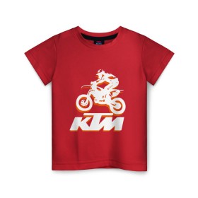 Детская футболка хлопок с принтом KTM белый в Белгороде, 100% хлопок | круглый вырез горловины, полуприлегающий силуэт, длина до линии бедер | Тематика изображения на принте: cross | ktm | motocross | кросс | мото