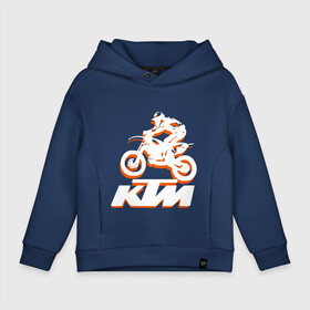 Детское худи Oversize хлопок с принтом KTM белый в Белгороде, френч-терри — 70% хлопок, 30% полиэстер. Мягкий теплый начес внутри —100% хлопок | боковые карманы, эластичные манжеты и нижняя кромка, капюшон на магнитной кнопке | cross | ktm | motocross | кросс | мото