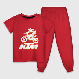 Детская пижама хлопок с принтом KTM белый в Белгороде, 100% хлопок |  брюки и футболка прямого кроя, без карманов, на брюках мягкая резинка на поясе и по низу штанин
 | Тематика изображения на принте: cross | ktm | motocross | кросс | мото