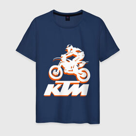 Мужская футболка хлопок с принтом KTM белый в Белгороде, 100% хлопок | прямой крой, круглый вырез горловины, длина до линии бедер, слегка спущенное плечо. | cross | ktm | motocross | кросс | мото